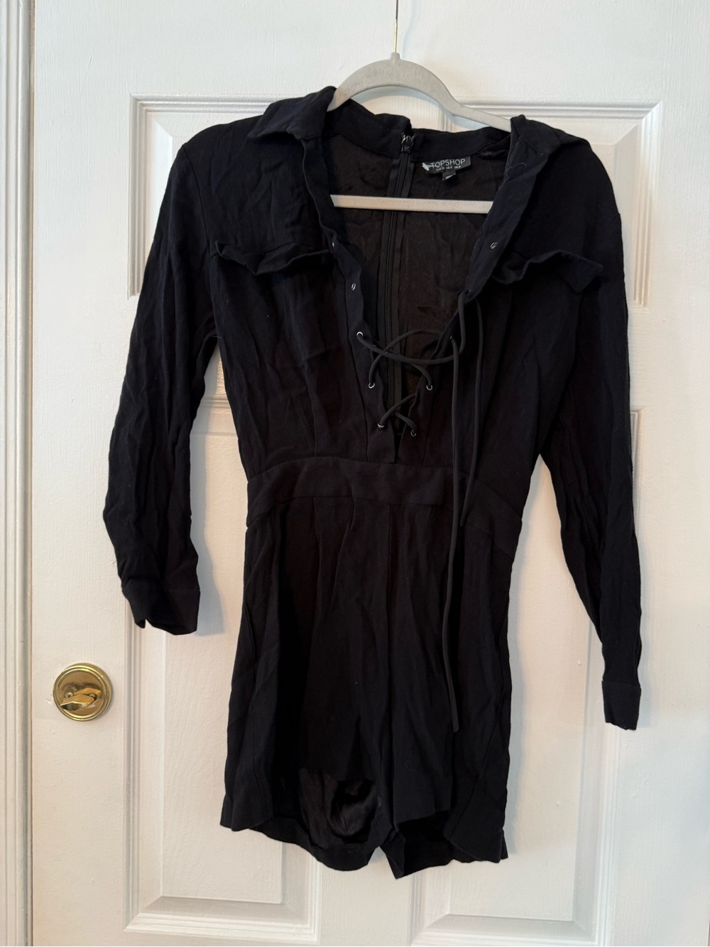 Topshop Black Collared Lace-Up Romper